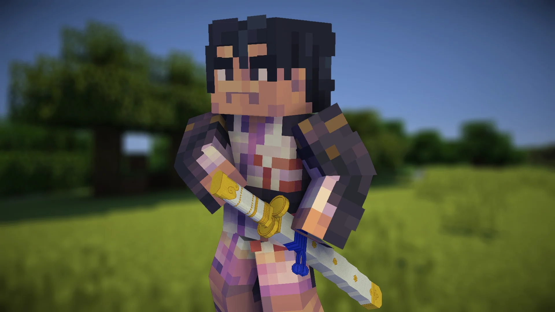 Kouzuki Momonosuke from One Piece holding the Ame no Habakiri katana in Minecraft - resource pack preview