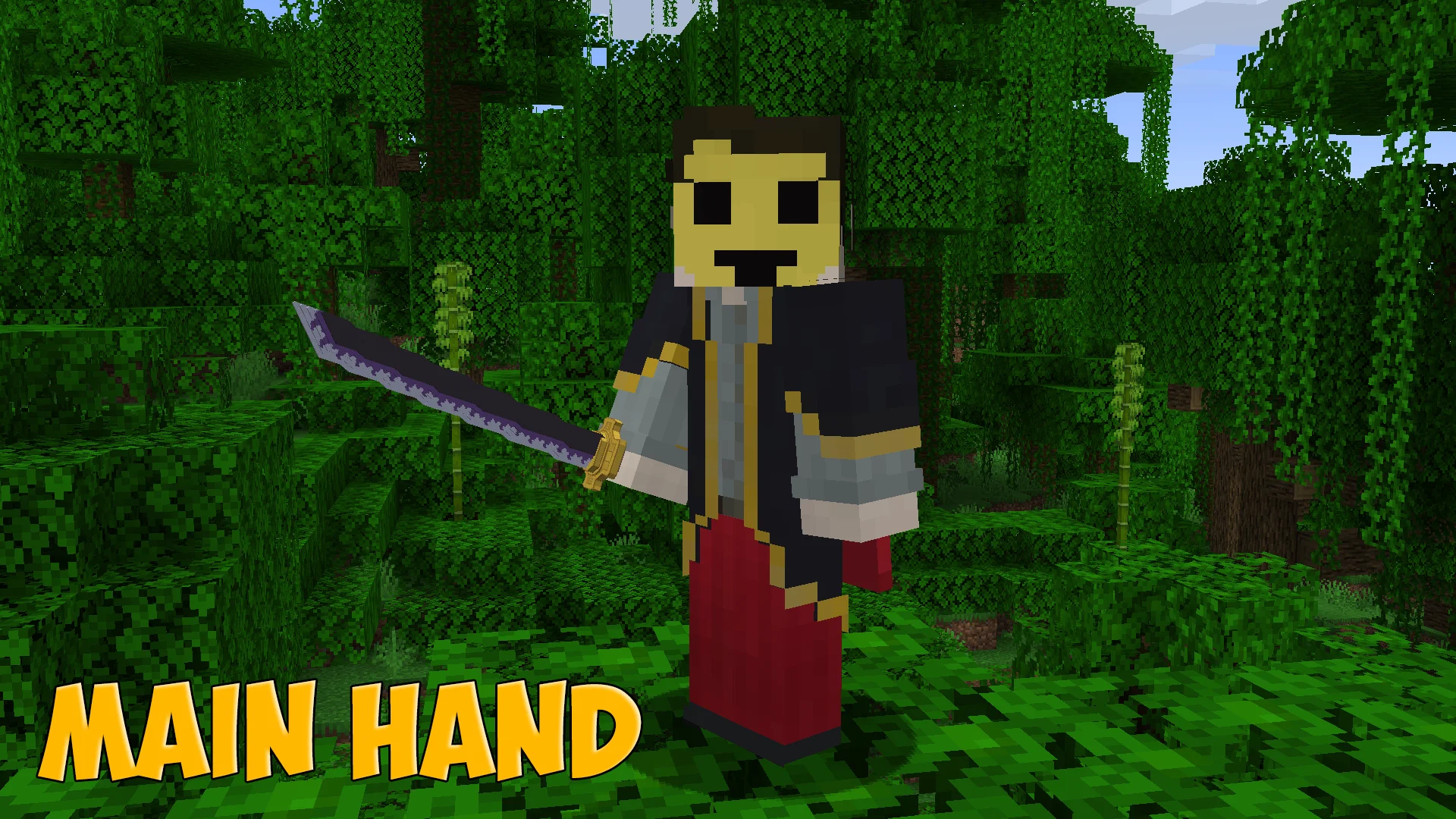 Nidai Kitetsu katana from One Piece in the main hand, third-person view in Minecraft - resource pack preview